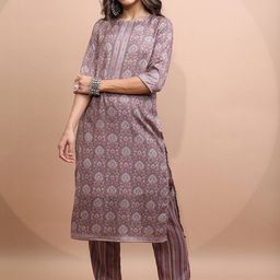 Vishudh Ethnic Motifs Printed Faux Pashmina Kurta with Trousers-image-25