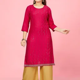 BAESD Girls Striped Embroidered Sequinned Pure Cotton Kurta With Palazzos-image-98