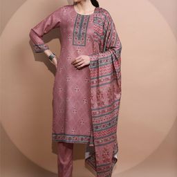 Vishudh Women Ethnic Motifs Printed Faux Pashmina Kurta with Trousers & Dupatta-image-98