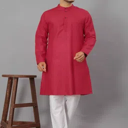 Odd By Poshaak Band Collar Pure Cotton Straight Kurta With Pyjama-image-57