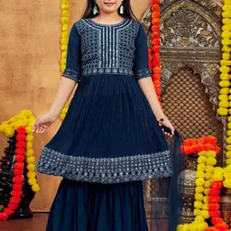 Aarika Girls Floral Embroidered Regular Kurta with Sharara & With Dupatta-picture-27