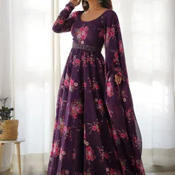 Raiyani Enterprise Floral Printed Fit & Flare Maxi Ethnic Dress With Dupatta-image-100