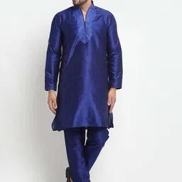 Armaan Ethnic Men Blue Ethnic Embroidered Thread Work Kurta with Churidar-image-62