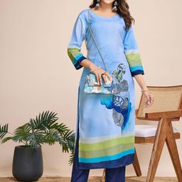 MOJILAA Women Floral Printed Regular Sequinned Linen Kurta with Trousers-picture-15