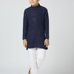 YK Boys Ethnic Motifs Embroidered Regular Sequinned Kurta with Trousers-15