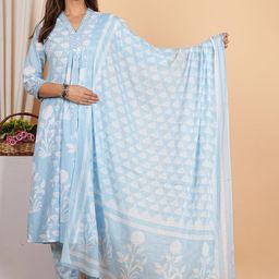 IKRASS Ethnic Motifs Printed Empire Mirror Work Anarkali Kurta with Trousers & Dupatta-image-49