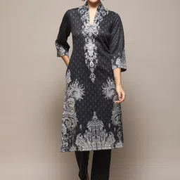 Biba Ethnic Motifs Printed Mandarin Collar Kurta With Trousers-picture-9