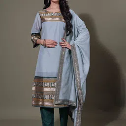 LERIYU Women Ethnic Motifs Regular Pure Cotton Kurta with Palazzos & With Dupatta-image-43