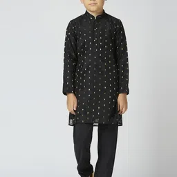 YK Boys Ethnic Motifs Woven Design Mandarin Collar Chanderi Cotton Kurta With Trouser-picture-19