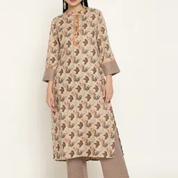 Be Indi Women Floral Printed Straight & Collared Winter Kurta Set with Palazzo-19