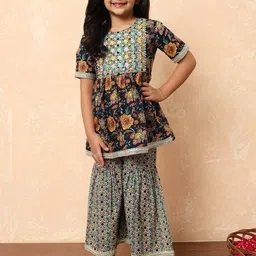Readiprint Fashions Girls Printed Mirror Work Pure Cotton A-Line Kurti With Sharara-picture-6