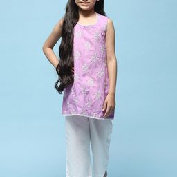 Biba Girls Embroidered Round Neck Straight Kurta With Palazzo-44