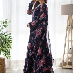 Krunal Raiyani Floral Printed Anarkali Kurta With Dupatta-image-78
