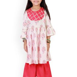 Superminis Girls Pink Floral Printed Layered Gotta Patti Pure Cotton Kurta with Sharara-image-61