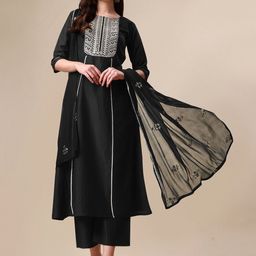 KALINI Ethnic Motifs Embroidered Zardozi Kurta With Palazzos & Dupatta-picture-54