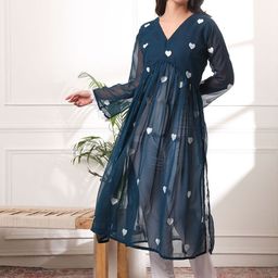 KALINI Women Embroidered Pleated Thread Work Kurta with Trousers-picture-19