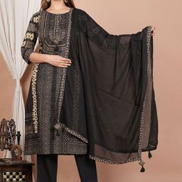 IKRASS Floral Printed Pure Cotton Straight Kurta with Trousers & Dupatta-picture-16