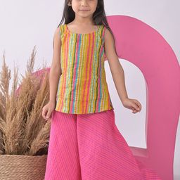 Sangria Girls Printed Pure Cotton Kurti With Palazzos-picture-53