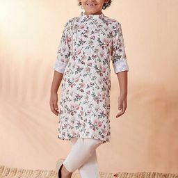 Manyavar Boys Off White Floral Printed Kurta with Pyjamas-picture-42
