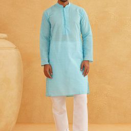 SOJANYA Geometric Embroidered Regular Pure Cotton Straight Kurta With Churidar-picture-57