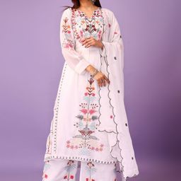 KALINI Floral Embroidered Notch Neck Straight Kurta With Palazzos & Dupatta-picture-54
