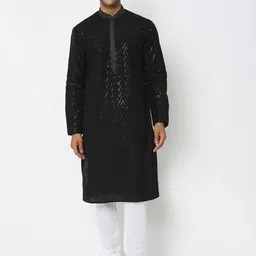 Ethnicity Sequinned Mandarin Collar Regular Kurta With Churidar-image-12