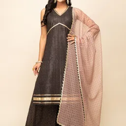 FIORRA Geometric Printed V-Neck Empire Straight Kurta & Palazzos With Dupatta-picture-47