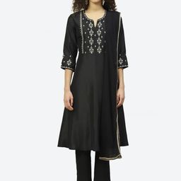 Biba Women Black Ethnic Motifs Embroidered Thread Work Kurta with Trousers With Dupatta-picture-28