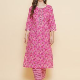 NAMA'S Floral Printed Gotta Patti Indigo Pure Cotton Straight Kurta with Trouser-11