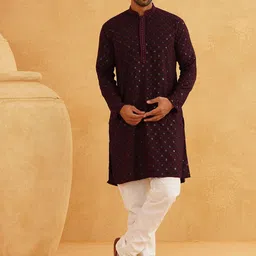 SOJANYA Geometric Embroidered Regular Sequinned Pure Cotton Kurta With Churidar-picture-6