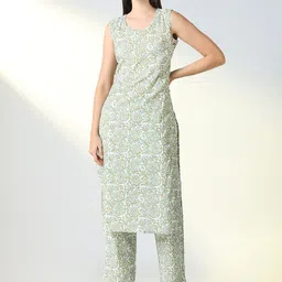 SHOWOFF Floral Printed Sleeveless Straight Kurta With Trouser-picture-10