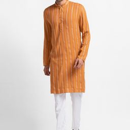 SARVAMOHAN Men Brown Striped Straight Kurta with Pyjamas-picture-35