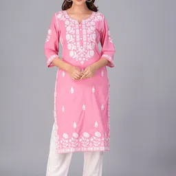 DORIYA Floral Embroidered Regular Thread Work Kurta With Palazzos-image-78