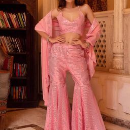 Calmna  Embellished Sequinned Top And Sharara With Dupatta-picture-7