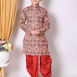 NFC CREATION Boys Ethnic Motifs Printed Regular Sequinned Dupion Silk Kurta & Dhoti Pant-29