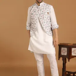 Manyavar Men Self Design Kurta & Pyjama with Nehru Jacket-image-12