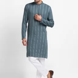 SARVAMOHAN Men Grey Striped Kurta with Pyjamas-picture-21