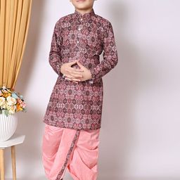 NFC CREATION Boys Ethnic Motifs Printed Regular Sequinned Dupion Silk Kurta & Dhoti Pant-17