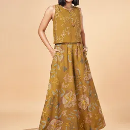 Marigold Lane Floral Printed Top With Flared Palazzos-0