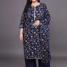 Tissu Plus Size Floral Printed Pure Cotton Straight Kurta With Palazzos & Dupatta-48