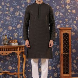 House of Pataudi Embroidered Regular Sequinned Kurta with Churidar-picture-33