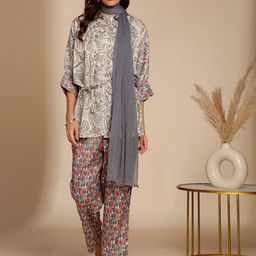 Anouk Floral Printed Top & Trousers With Dupatta-picture-1