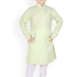 SG YUVRAJ Boys Green & White Floral Printed Pure Cotton Kurta with Pyjamas-18