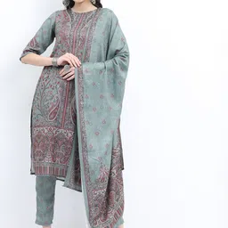 KETCH Ethnic Motifs Printed Faux Pashmina Kurta with Trousers & Dupatta-15