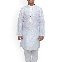 BAESD Boys Printed Regular Linen Kurta with Pyjamas-4