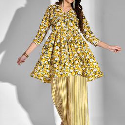 mokshi Floral Printed V-Neck Pure Cotton Empire Anarkali Kurta With Palazzos-40