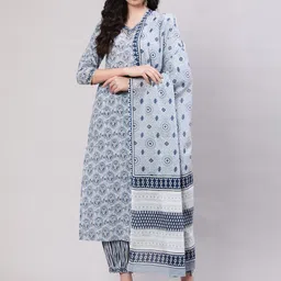 GLAM ROOTS Ethnic Motifs Printed Pure Cotton Kurta & Salwar With Dupatta-image-70
