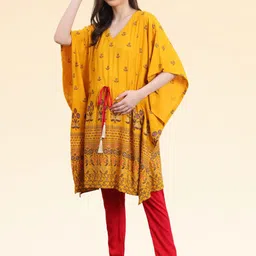 House Of Zelena Ethnic Motifs Printed Maternity Kaftan Kurta with Pyjamas-picture-2