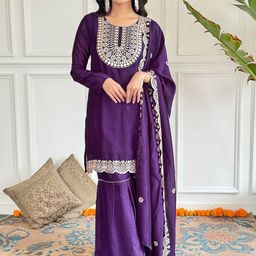 Navlik Floral Embroidered Kurta with Sharara & Dupatta-50