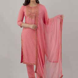 KALINI Ethnic Motifs Printed Regular Thread Work Kurta With Trousers & Dupatta-13